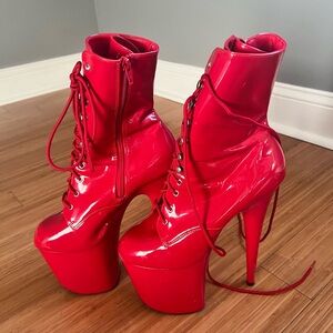 Red high ankle boot Pleasers